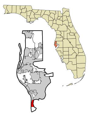 Pinellas County Florida Ingående och oinkorporerade områden Tierra Verde Highlighted.svg