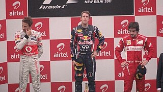 Podium winners of the 2011 Indian Grand Prix