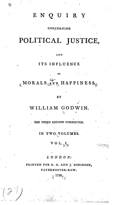 Title page from the third edition of Political Justice by Godwin
