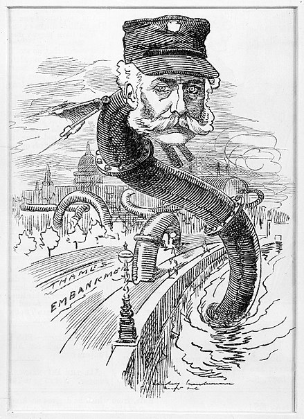Bazalgette as the "Sewer Snake", Punch, 1883[86]