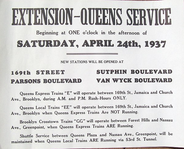 Poster announcing the extension of service to 169th Street and the inauguration of express service on April 24, 1937.