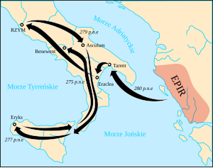 The path of Pyrrhus of Epirus during his campaign in southern Italy and Sicily