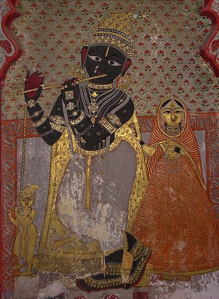 14th-century CE fresco of Radha Krishna in Udaipur, Rajasthan