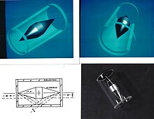 Rotated Brewster Angle Polarizer. Upper left and right: CAD renderings; Lower left: Schematic with light path; Lower right: Device as built. Rotated Brewster Polarizer.jpg