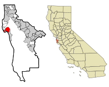 Oblast San Mateo v Kalifornii Incorporated a Unincorporated oblasti El Granada Highlighted.svg