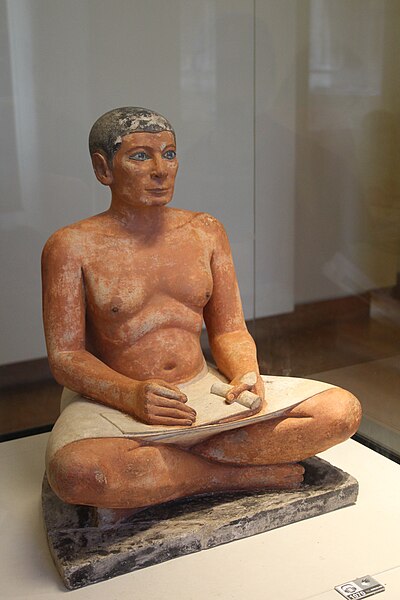 File:Seated Scribe, Louvre 23 June 2014.jpg