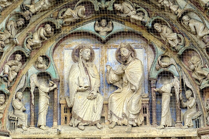 File:Senlis (60), cathédrale Notre-Dame, portail occidental, tympan - le Couronnement de la Vierge Marie 1.jpg