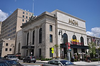 The building facade as part of the MGM casino SpringfieldMA FormerUECFacadeOnSpringfieldMGM2.jpg