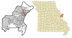 St. Louis County Missouri Incorporated kaj eksterkomunumaj areoj Kinloch Highlighted.svg