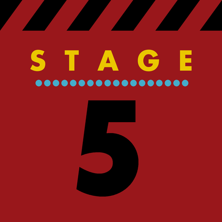 Panneau du "Stage 5", exemple du style graphique de la signalétique des studios qui composent le parc
