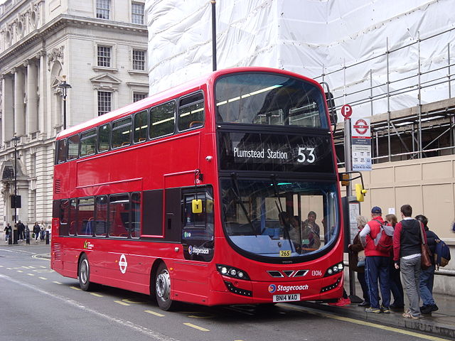 Stagecoach London Wright Eclipse Gemini 3 bodied Volvo B5LH on Whitehall in May 2014