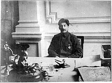 Stalin wearing an Order of the Red Banner. According to info published in Pravda (Pravda. 24 December 1939. No: 354 (8039)), this photograph was taken in Ordzhonikidze's house in 1921. Stalin 1921-1.jpg