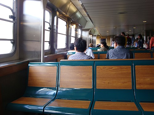 The passenger space of a Molinari-class ferryboat of the Staten Island Ferry