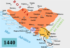 Map of Stjepan's offensive into Zeta (1441–44)