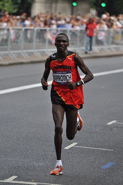 Winner Stephen Kiprotich near the end of the course.