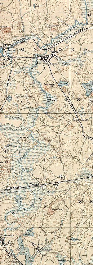 Sudbury River, lower section, from the 1894 USGS Framingham, Mass. quadrangle)