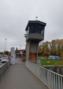 The bridge's control tower that's used to open the two leafs of the bridge.