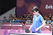 Deutsch: Tischtennis bei den Olympischen Jugendspielen 2018; Tag 9, 15. Oktober 2018; Mixed, Finale, Mixed-Doppel – Miu Hirano (JPN) gegen Sun Yingsha (CHN) 2:3 English: Table tennis at the 2018 Summer Youth Olympics at 15 October 2018 – Mixed Final, Mixed-Double – Miu Hirano (JPN) Vs Sun Yingsha (CHN) 2:3