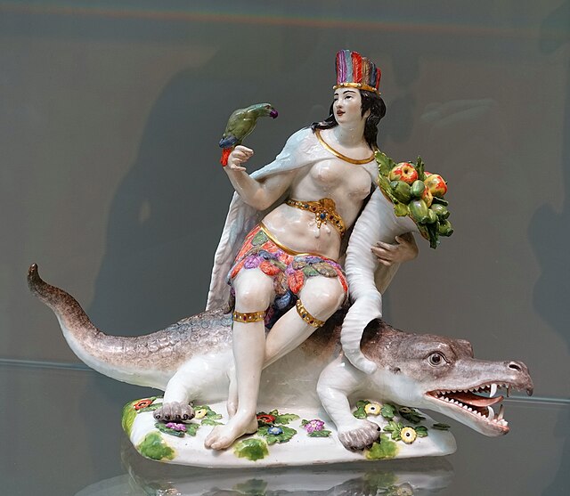 Personification of the Americas in Meissen porcelain, c. 1760, from a set of the Four Continents