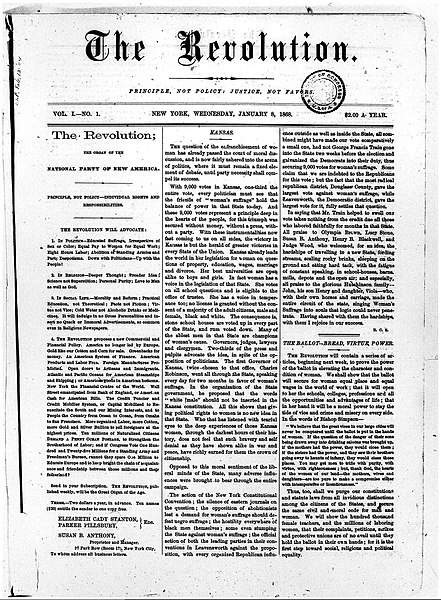 First issue of The Revolution, January 8, 1868.