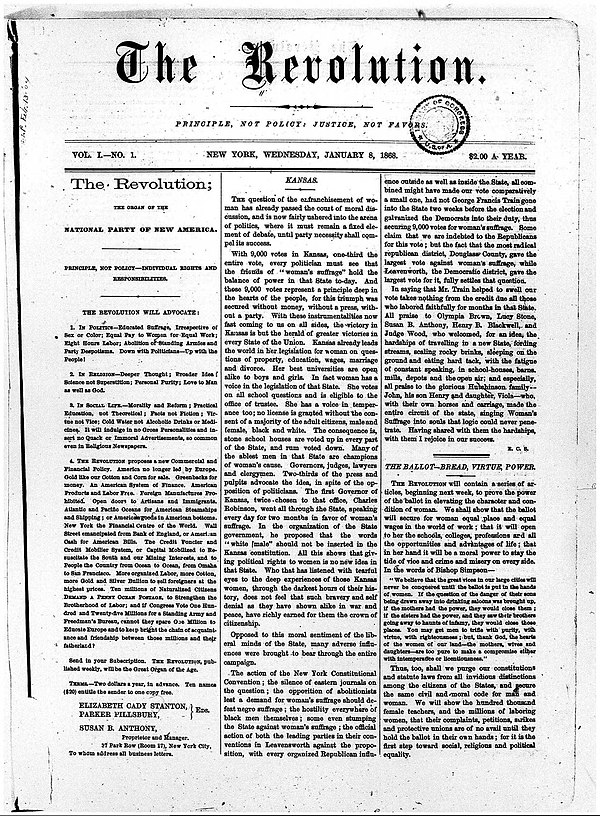 First issue of The Revolution, January 8, 1868.