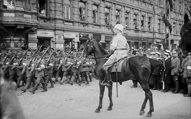 Finnish military leader and statesman C. G. E. Mannerheim as general officer leading the White Victory Parade at the end of the Finnish Civil War in H