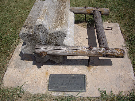 Threshing stone near Goessel, Kansas at Alexanderwohl Mennonite Church. (2010) Threshing stone near Goessel, Kansas.jpg