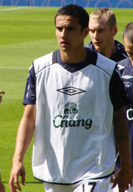 Tim Cahill training with Everton in April 2009
