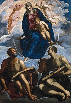Tintoretto - Maria cu copilul, venerată de Sf. Marc și Sf. Luca - Google Art Project.jpg