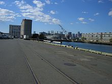 Out-of-service tracks on the International Cargo Port pier in 2006 Track 61 at International Cargo Port in 2006.jpg