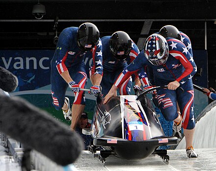 USA-1 in heat 3 of 4-man bobsleigh at 2010 Winter Olympics, 27 February 2010