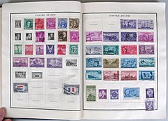Pre-printed stamp album with United States country pages affixed
