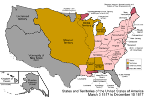 Carte montrant l'extension des États-Unis vers l'Ouest.