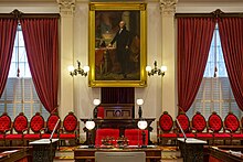 Gassner's portrait of George Washington above the speaker's chair in Representatives Hall Washington by George Gassner after Gilbert Stuart. Vermont State House.jpg