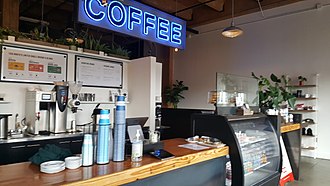 Interior of the restaurant at SE Water Avenue and SE Taylor Street, 2022 Water Avenue Coffee, SE Portland, Oregon (2022) - 1.jpg