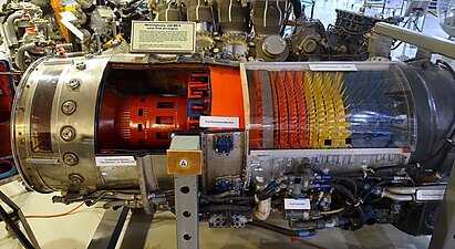 Westinghouse J46 "walking stick" fuel vapouriser tubes in an annular combustor.[90] Fuel vaporization was also used in the Sapphire, Viper, Pegasus, Olympus 593, and RB211 engines. Otherwise engines use some form of atomizing nozzle[91] which converts fuel pressure in the fuel tube to kinetic energy in the combustor producing a well-atomized spray.