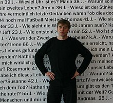 Wilm Weppelmann in front of his art installation „The Last Question“ in Stuttgart, Germany 2005