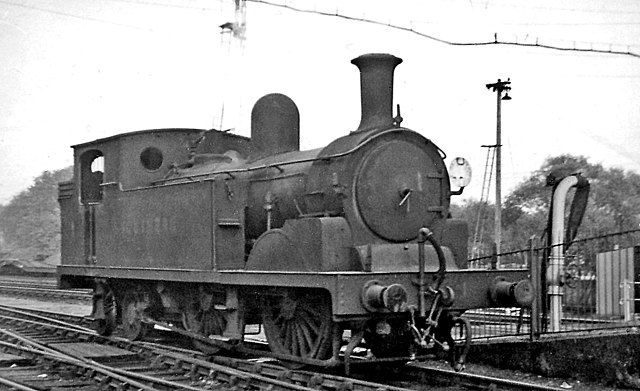 Unique SR locomotive at the station in 1947