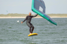 Wing foiling on an inflatable board. Wingfoiling Sylt.png