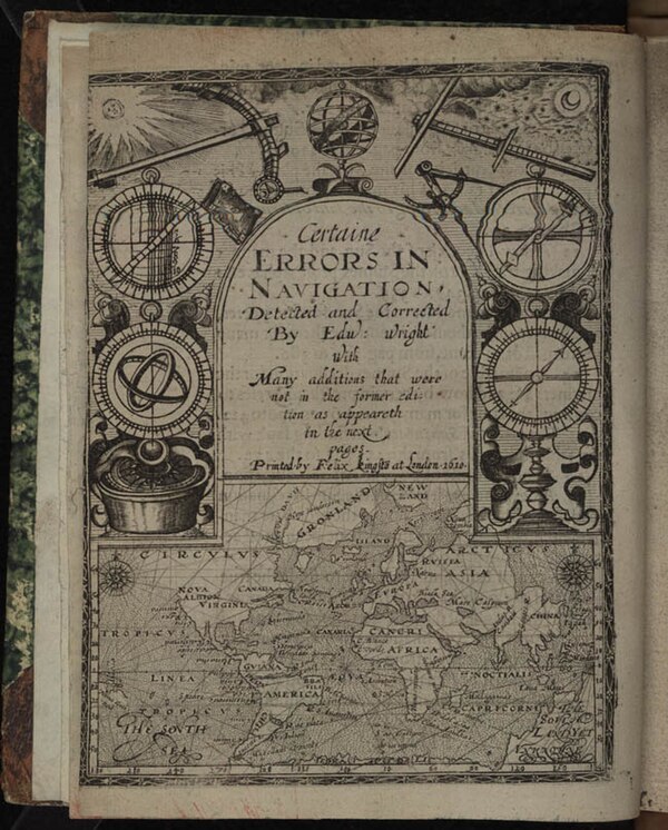 Title page of Wright's Certaine Errors in Navigation (Second edition, 1610)