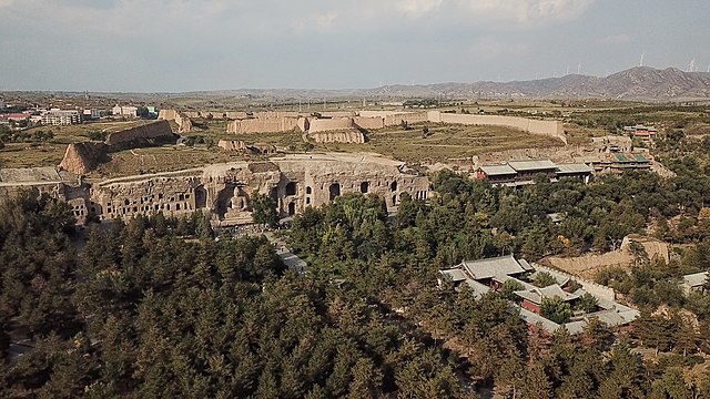 The panorama of Yungang Grottoes