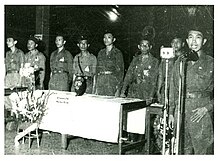 The 1st anniversary ceremony of the Barisan Banteng, attended by President Sukarno, was held in surakarta months after the kidnapping (14 December 1946) 0268 141 Barisan Banteng.jpg