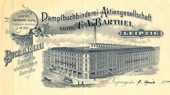 File:1901-04-09 Dampfbuchbinderei-Aktiengesellschaft vorm. F. A. Barthel, Leipzig, Hospitalstraße 21. Leipzig Briefkopf.webp