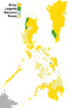 Provinces where Jejomar Binay (running mate of Estrada) won at least a plurality are in bright yellow; provinces where Legarda won at least a plurality are in dark green.