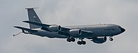 A KC-135R Stratotanker, tail number 62-3565, on final approach at Kadena Air Base in Okinawa, Japan in March 2020. It is assigned to the 909th Air Refueling Squadron at Kadena AB.