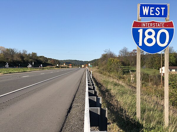 I-180 westbound just west of PA 54 in Delaware Township