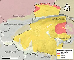 Carte des zones d'aléa retrait-gonflement des sols argileux de Cazevieille.