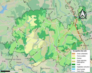 Barevná mapa znázorňující využití půdy.