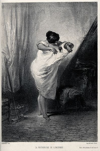 File:A woman looking down her night gown Wellcome V0019956.jpg