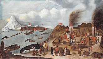 Whaling on Danes Island, by Abraham Speeck, 1634. Skokloster Castle. Abraham Speeck - Danish Whaling Station - Google Art Project.jpg